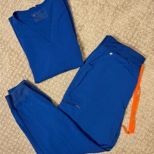 Figs Blue Scrub Set - top (large) and bottoms (XL)